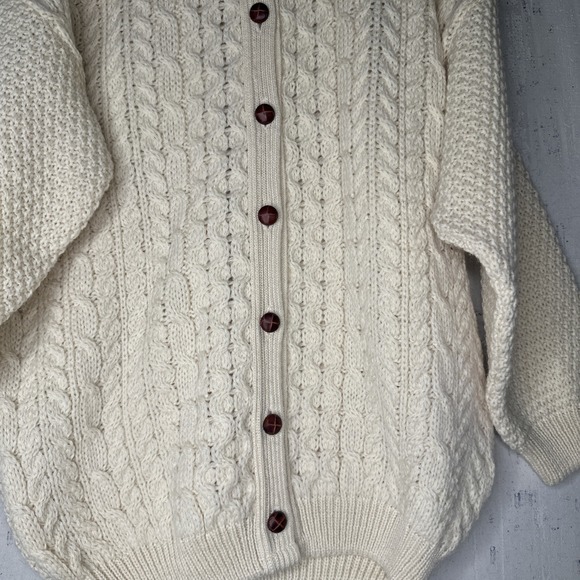 Vintage 90s Highland Home Industries Hand Knit Pure Wool Cream Cardigan | Sz: S - Picture 7 of 13